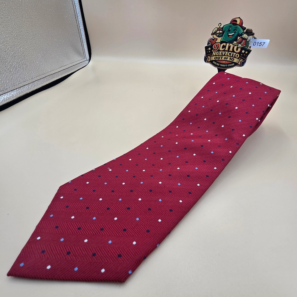 Tasso‎ Elba Mens Silk Tie Burgundy Red Herringbone Polka Dot Hand Made 60 Inch